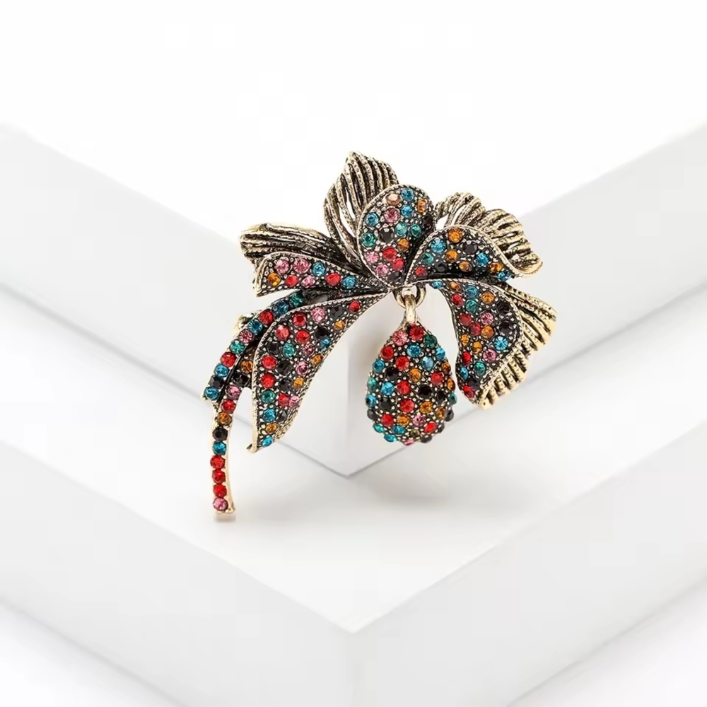 Gold and Multicolor Floral Brooch